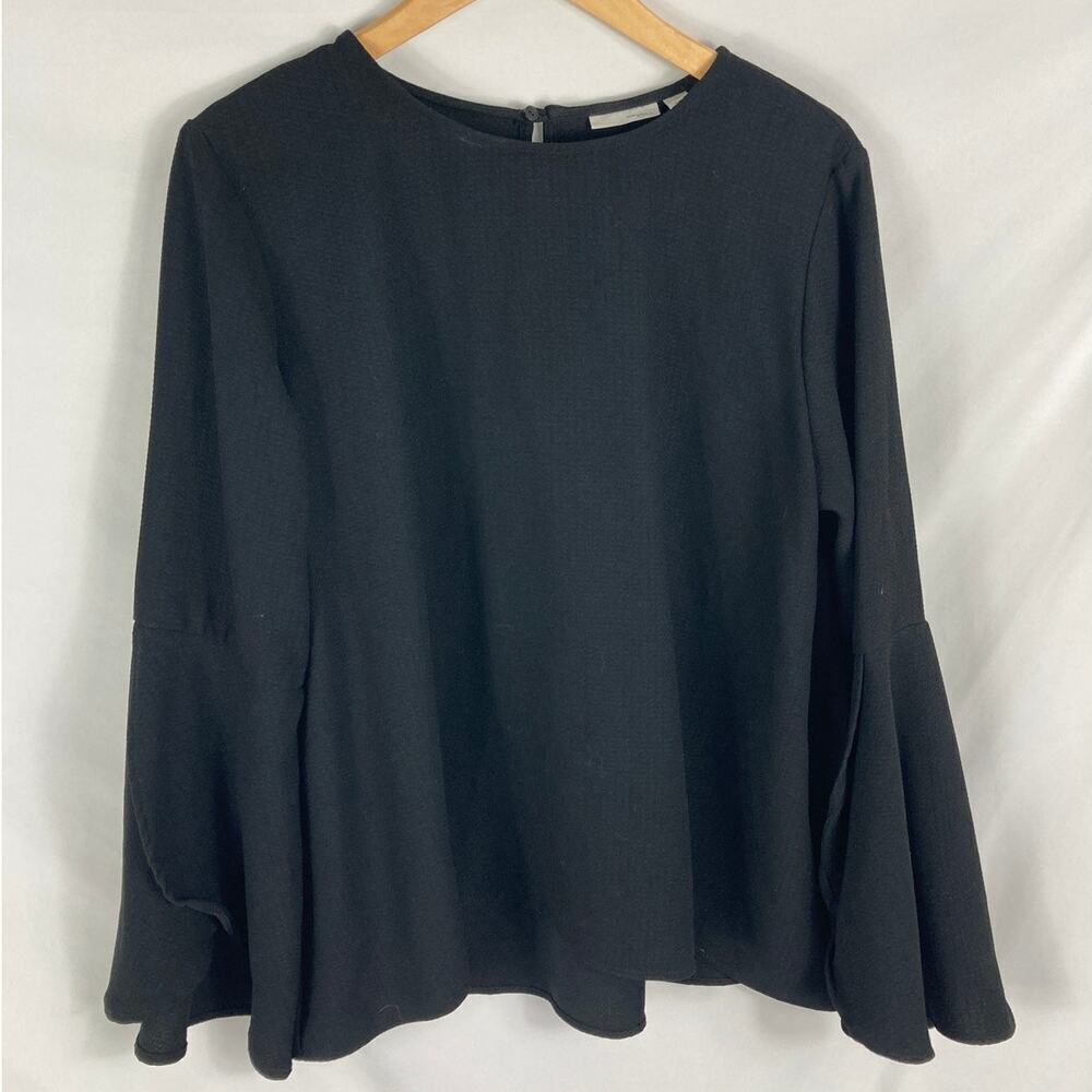 Halogen Black Textured Bell Sleeve Long Sleeve Blouse Size XL